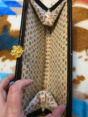 Source Unknown Black Clutch with Gold Floral Clasp